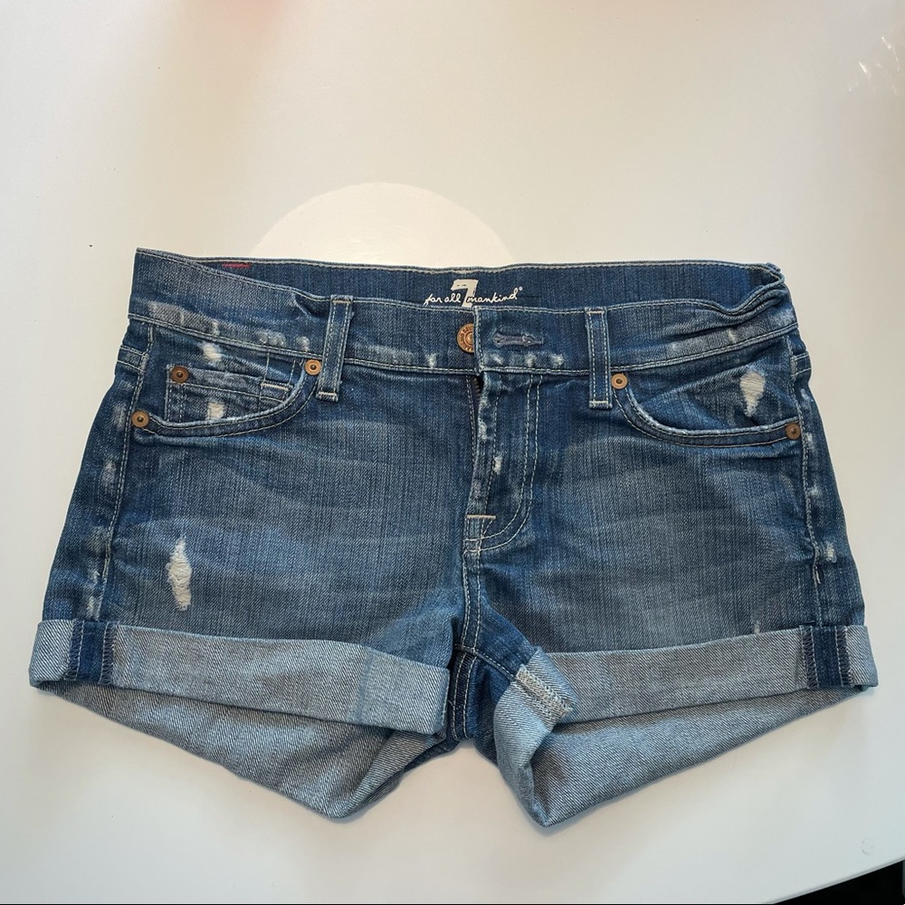 7 for all mankind distressed denim shorts
